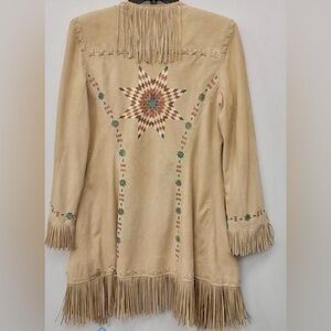 Patricia Wolf hand painted butter soft deerskin leather fringe jacket RTL $995 S